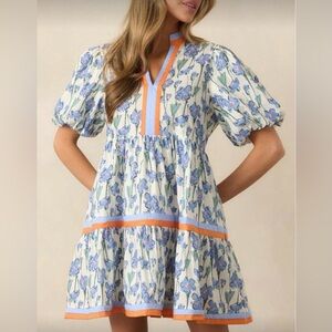 Babydoll Mini Dresses V Neck Puff Sleeve Short Dress xL